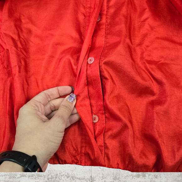 80s Vintage Bright Cherry Red Hidden Button Crewneck Bomber Jacket Size 2X - Picture 6 of 8